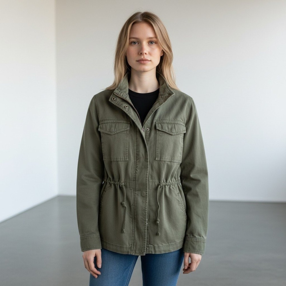 Style & Co Womens Utility Jacket Olive Green Outdoor Layering Medium NWOT‎